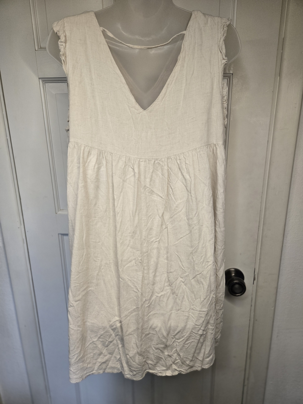 Boho Embroidered V-Neck Cream Dress with Pink and Blue Accents - Picture 6 of 9